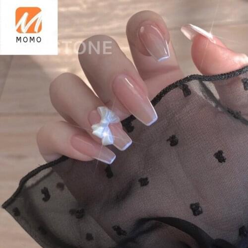 Handmade European and American Style French Fake Finger Patch Jelly Brown Wearable Finished Nail Beauty Three-Dimensional Bow