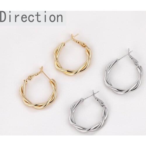 14k bag gold simple twist geometric hemp C-shaped earrings silver pin stud diy earring accessories material 2pcs