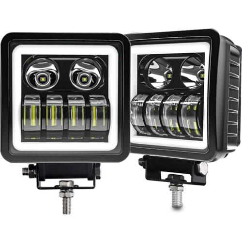 4 inch Work Light 7D Driving Light 40W High Low Beam LED Angel Eyes White Halo Combo Beam 12 24V For Jeep Truck Car ATV Boat