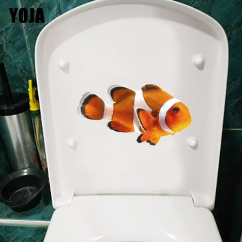 YOJA 25.1×14.2CM Cute Anemone Fish Home Wall Stickers Animal Cartoon Bathroom Toilet Decoration T1-3181