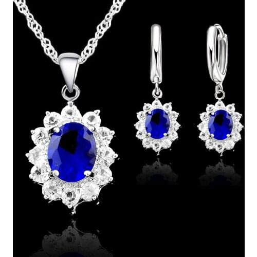 Princess Kate Women Bridal Wedding Jewelry Sets 925 Sterling Silver Crystal Pendant Necklaces Earrings Cubic Zircon bijoux