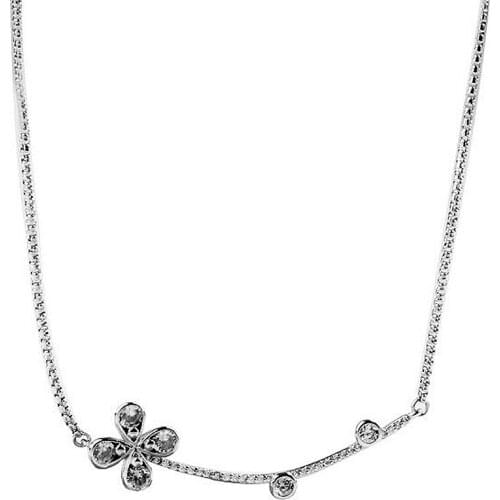 Original Four-petal Flower With Adjust Sliding Necklace For 925 Sterling Silver Necklace Women Wedding Gift Diy Europe Jewelry