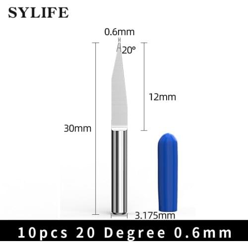 10PCS CNC Machinery Replacements 20 Degree 0.6mm CNC Carbide Engraving Bits Pack