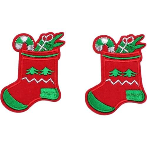10pcs Embroidered Christmas Socks Patches Iron On Xmas Stickers Garments Accessories DIY Jeans Backpack Shirt Fabric Appliques