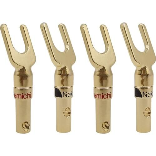 4Pcs/lot Gold-Plated Banana Plug Screw Fork Audio Plugs Terminal Spade Speaker U/Y Fork Connector for Binding Post Adapter