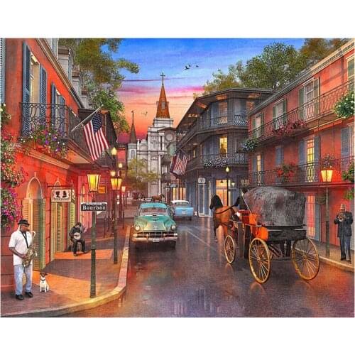 Full Square Round Drill 5D Diy Diamond Painting romantic Europes street music landscape Diamond Embroidery Wall StickerZP-2238