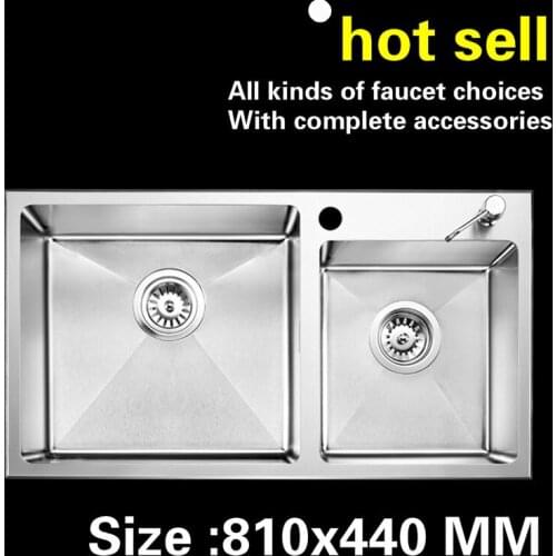 Free shipping Manual double groove big kitchen sink 1.2 mm food grade 304 stainless steel standard hot sell 810x440 MM