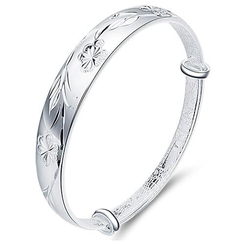 SA SILVERAGE S999 Solid Pure Silver Adjustable Bracelet Jewelry Bracelets Send Mother Girlfriend Gift Flowers Blooming Jewellery