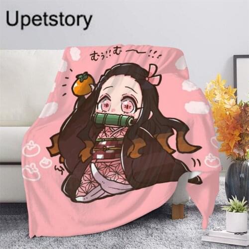 Upetstory Devils Blade Anime Duvet Home Decorative Cartoon Demon Slayer Spring/Autumn Fleece Blankets for Children Kids Bedding