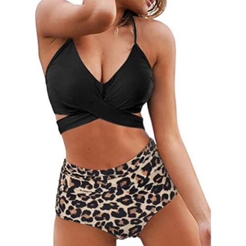 Womens 2021New Swimsuit High Waist Belted Bikini 2 Piece Set Sexy String Push Up Belted Leopard Print Bikini Mini Bathing Suit