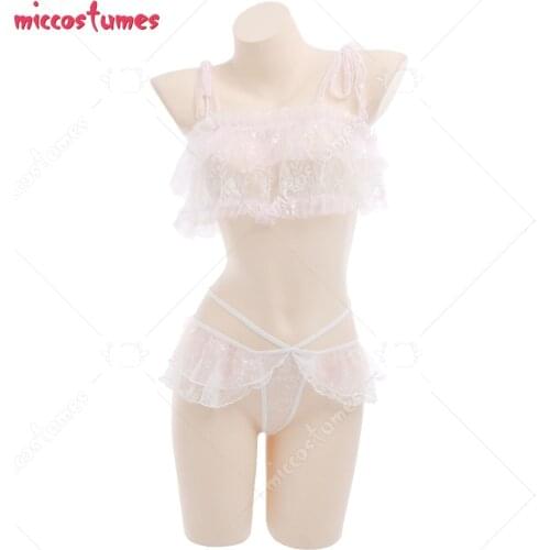 Women See-Through Sling Stars Ruffle Two-Piece Bikini Set Lingerie Sleepwear Cosplay Costume Outfit with Blindfold and Stockings