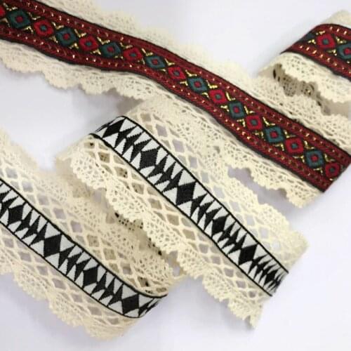 Ethnic jacquard webbing woven tape cluny lace trim ribbon 5cm tribal boho DIY native denim jeans africa deco sew accessory gypsy