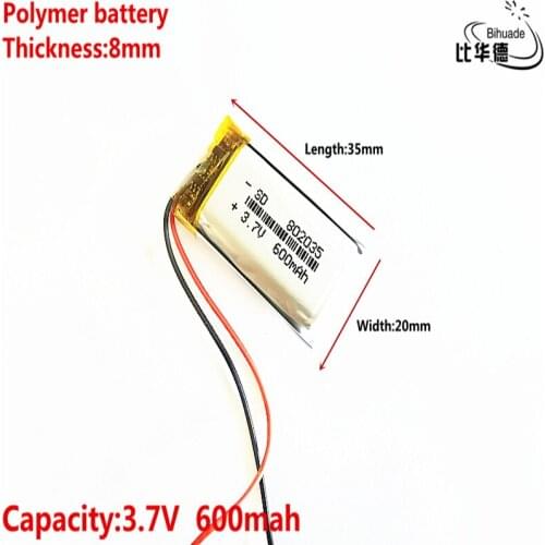 Good Qulity Liter energy battery 3.7V,600mAH 802035 Polymer lithium ion / Li-ion battery for tablet pc BANK,GPS,mp3,mp4
