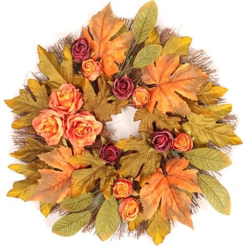 Ring Of Flowers Fake Garland Artificial Thanksgiving Decorations Floral Spring Home Rattan 40cm Roses Door Hanging Wreath