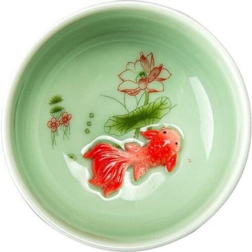 Chinese Tea Cup Porcelain Celadon Fish Teacup Ceramic China Kung Fu Tea Set Ceramic Cup Drinkware Accessories Chinese Gift 1pc