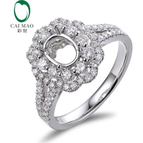 Caimao 5x7mm Oval Cut Semi Mount Setting Ring 18K White gold Natural 0.93ct Diamond Engagement Jewelry