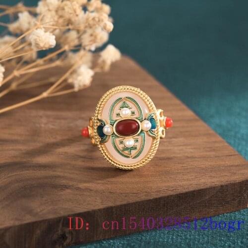 White Jade Ring Women Men Gifts Jewelry Amulet Chalcedony 925 Silver Gemstone Charm Zircon Crystal Natural Fashion