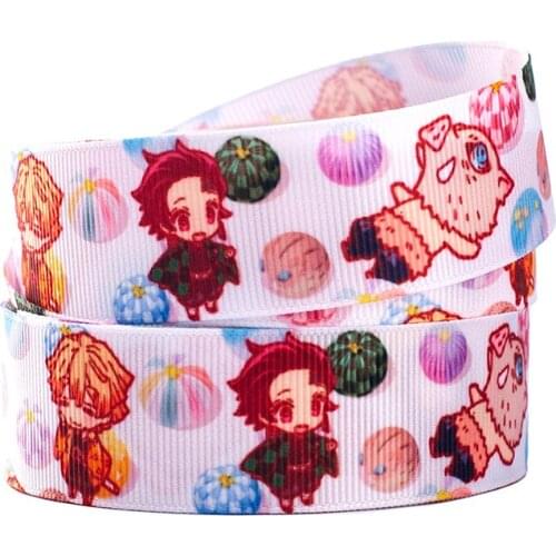 Grosgrain ribbon 10yards different sizes Kimetsu no Yaiba Japanese cartoon characte printed for decoration hairbow accessory