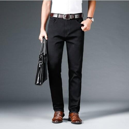 2021 Hot Sales Denim Man Pants Smart Causal Straight Business Solid Men Jeans Black Full Length Trousers