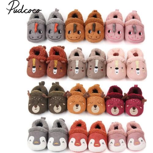 Pudcoco Fashion Baby Cotton Shoes Kids Home Boot Boys And Girls Baby Cute Cartoon Warm Shoes Boys Girls Thickening First Walkers
