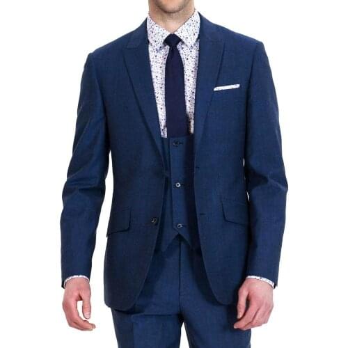 Fashionable Side Vent Two Buttons Blue Groom Tuxedos Groomsmen Peak Lapel Mens Suits Blazers (Jacket+Pants+Vest+Tie) W:990