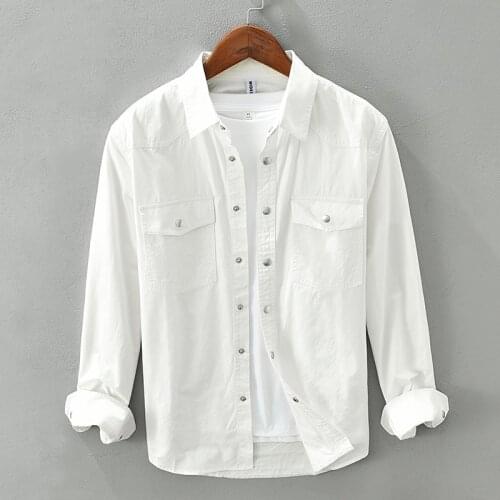 White Shirts for Men Long Sleeve Casual Turn-down Collar Basic Classic Tops Autumn New Male Fashion Pure Cotton Vintage Clothing