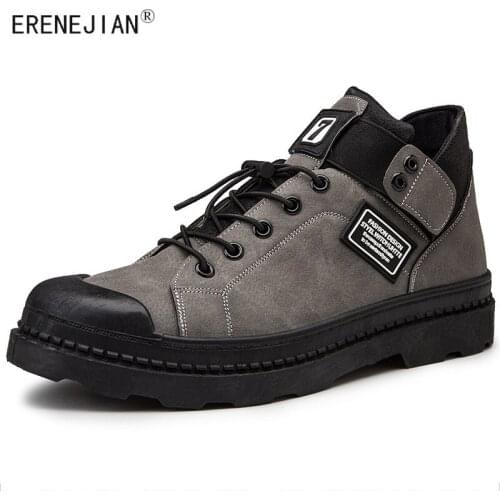 ERENEJIAN Mens Leather Ankle Boots Outdoor Work High Top Shoes For Male Indestructible Footwear Zapatos Para Hombre