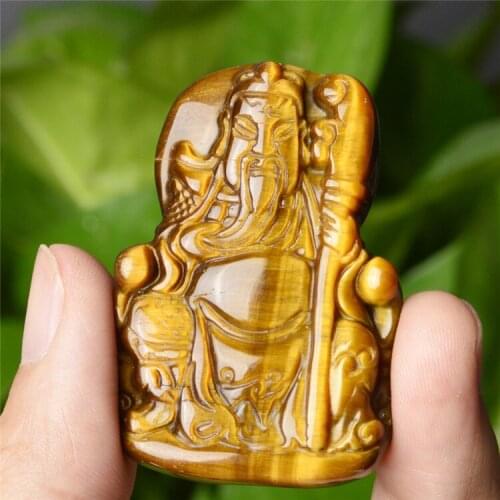 Natural Yellow Chinese Jade Tiger Eye Stone Guan gong Pendant Necklace Charm Jadeite Jewelry Carved Amulet Gifts for Women Men