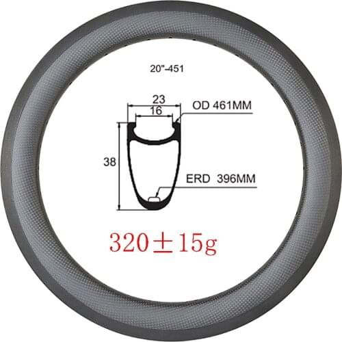 20inch 38mmx23mm Clincher kids carbon rim V-brake UD 3k 12k matte glossy 20'' 451mm BSD folding track bike BMX bicycle wheels