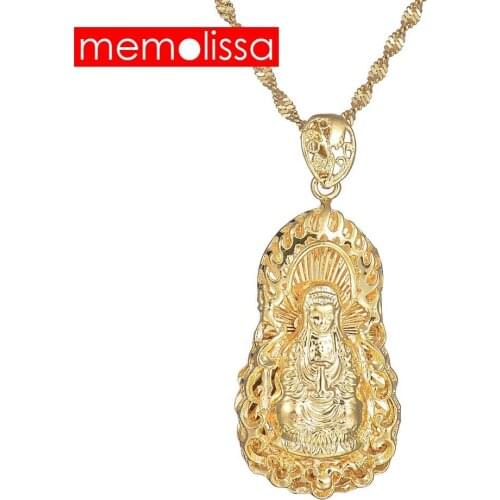 MeMolissa Chinese Style Avalokitesvara Gold-color Copper Necklaces & Pendants buddha pendant necklace for Men Women