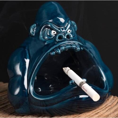 Cute Cartoon Small Animal Ashtray Orangutan Anti-fly Gray Ceramic Home Living Room Trend Big Ashtray Car Interior Storage Case