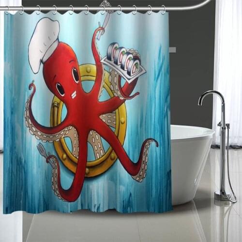 Custom High Quality Octopus Shower Curtains Bath Products Bathroom Decor Waterproof Polyester With 12 Pcs Hooks