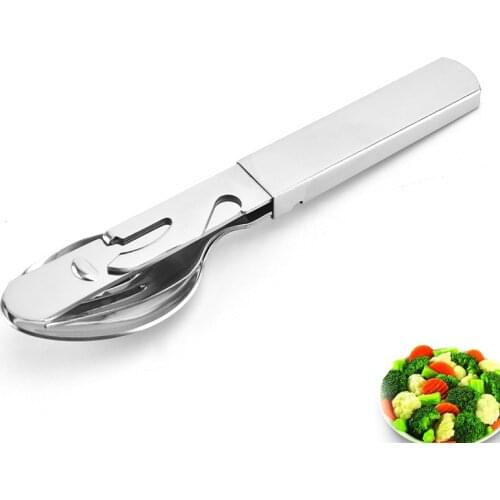 4-in-1 Portable Stainless Steel Camping Spoon, Fork, Knife and Can/Bottle Opener, Military Camping Utensils
