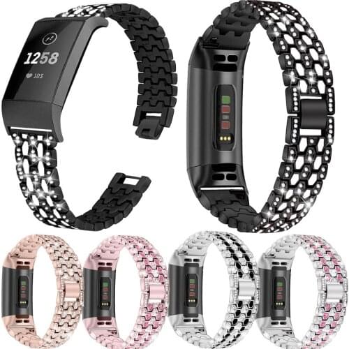 For Fitbit charge3 Smart Watchband Luxury Diamond Strap For Fitbit Charge4 Five Zinc Alloy Bead Three Rows Replacement Band