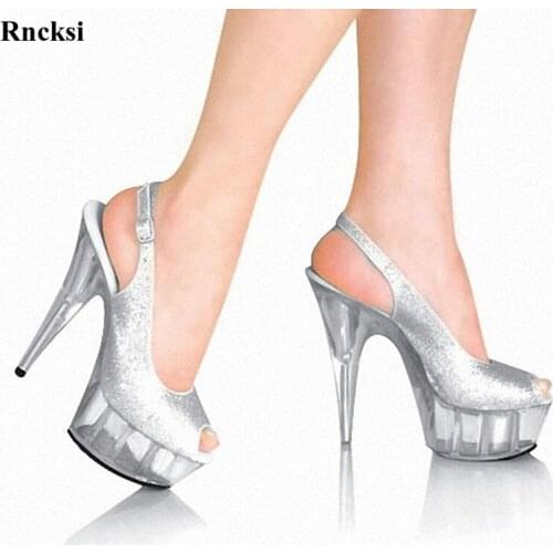 Rncksi New banquet high heel lady shoes nightclub dancing shoes Crystal Sandals 15 cm heel Fashion sandals