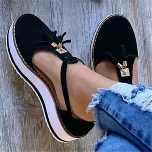 Women Fashion Flat Summer Vulcanized Shoes Womens Thick Bottom Platform Sandals Female Tassel Casual Beach Shoes Plus Size 43
