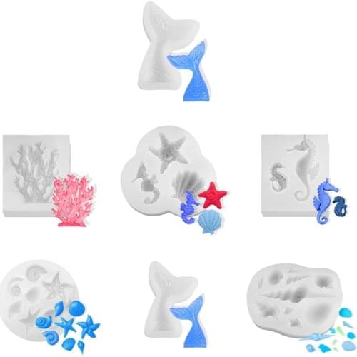 NEW Ocean Series Starfish Conch Coral Fish Tail Shell Mousse Cake Silicone Mold DIY Fondant Sugar Pudding Soap Candle Mould