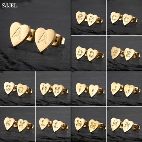 SMJEL 26 Letters Alphabet Gold Color Earrings Fashion Tiny Heart Initial Earring Personalize Letter Name Jewelry Accessories