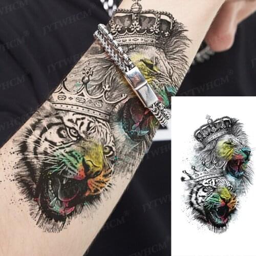 Forest Tattoo Sticker For Men Women Tiger Wolf Death Skull Temporary Tattoos Edges Art Animal Fake Tattoo For Kids Child Sleeves
