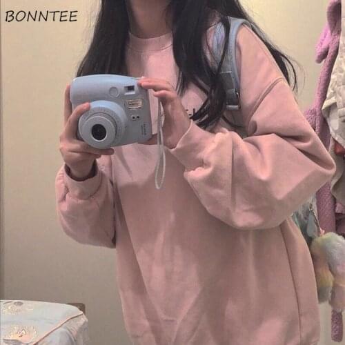 Hoodies Wowens Letter Printed Soft Simple Thicken Plus Velvet Korean Style Loose Lovely Pullovers Students Long Sleeve Retro New