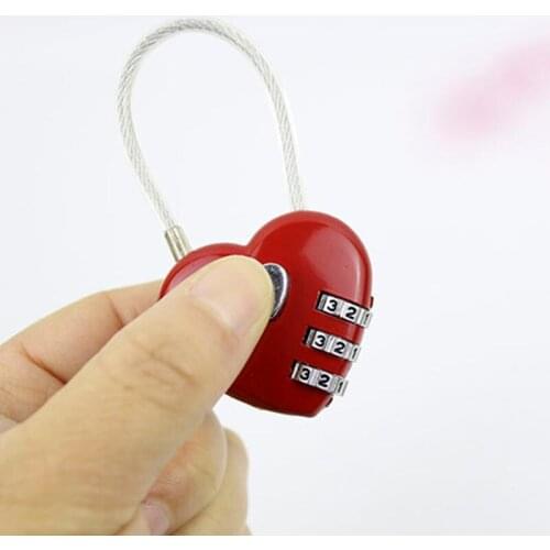 Three-digit heart-shaped steel wire rope password lock wheel luggage zipper padlock