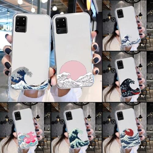 Wave Art japan aesthetic Phone Case For Samsung Galaxy Note 4 8 9 10 20 S8 S9 S10 S10E S20 Plus UITRA Ultra transparent silicone