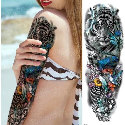 Full arm temporary tattoos Big tiger squid butterfly tattoo designs flower arm sleeve tatoos bird tattoo colorful cool men women