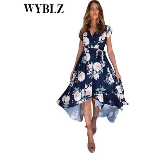 WYBLZ Sexy Elegant Floral Print Summer Long Dress Women Boho Beach Style Maxi Dress Vintage Leopard Sundress French Robe Femme