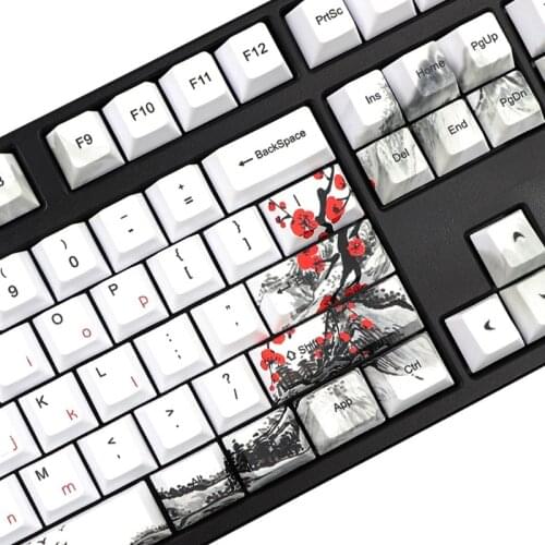 066A 128 Keys Cherry Profile DYE-Sub Botanical Plum Blossom PBT Keycap Dye Sublimation With 1.75U 2U Shift 6.25U Spacebar