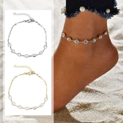 1PCS Simple Anklet Single-layer Foot Ornament Foot Chain Fashion Crystal Anklet Rhinestone Hanging Ring In Summer Jewelry