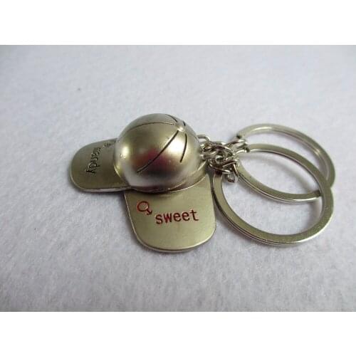 10PCS High quality metal cheap fashion modish ornament lovers baseball cap Sweet and Mandy couple key chains key ring B008
