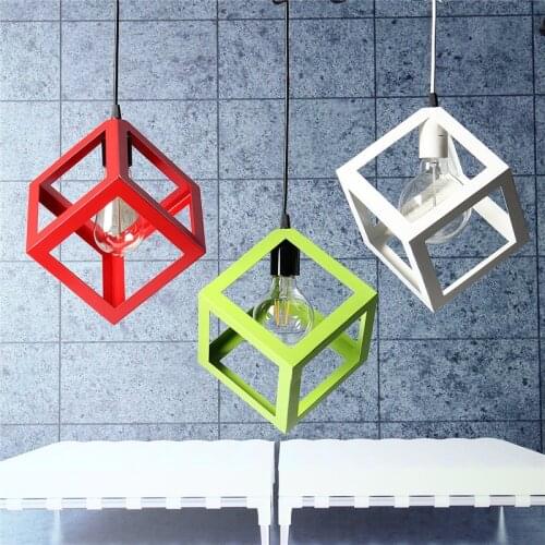 3 Color LED Modern Pendant Light Industrial Cube Metal Light Accessory Loft Ceiling Lamp for Coffee/Bedroom/Study Room/Corridor