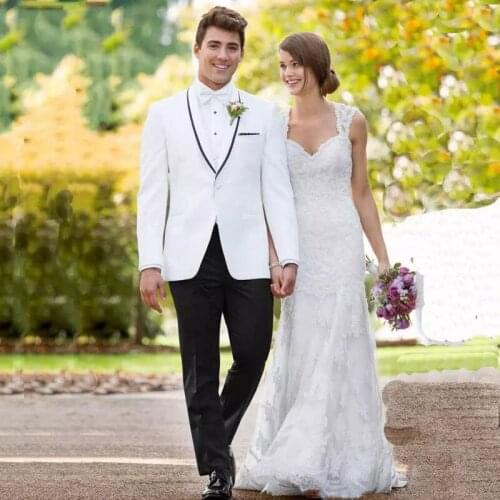 White Wedding Suits for Men Groom Wear Terno Tuxedos Slim Fit Groomsman Prom Suits 3 Pieces (Jacket+Pants+Vest) Costume Homme