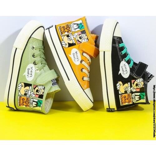 Disney Children Canvas Shoes Girls Boy High Top Sneakers Kids Mickey Duck Board Shoes Brand Child Shoes Tenis Infantil